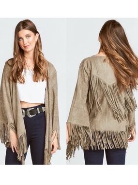 Show Me Your MuMu NEW Marfa Fringed Jacket Faux Suede Tan Womens Small Bohemian